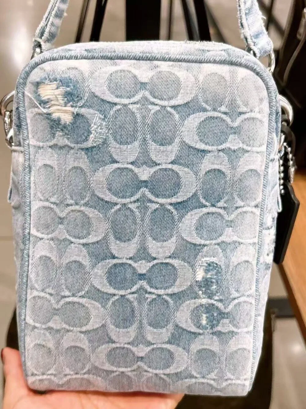 NWT Coach Tristan Crossbody Bag 14 In Loved Signature Denim With Charms CET70